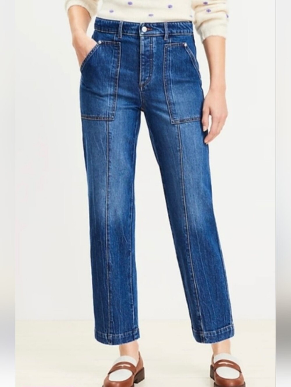 LOFT High Rise Utility Straight Jeans in Dark Stone Wash Ankle Size 32 /14